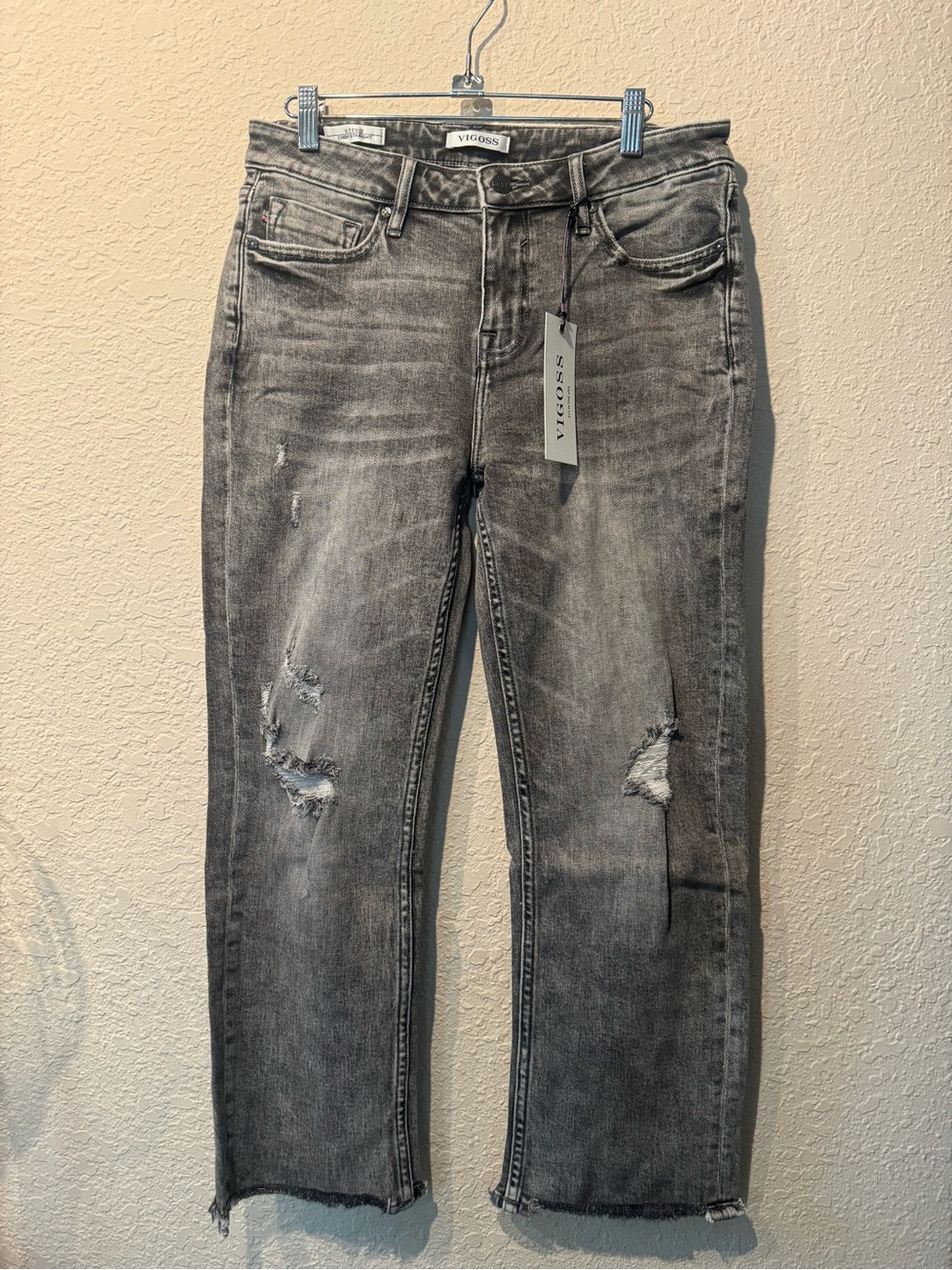 Vigoss Distressed Grey Straight-Leg Jeans